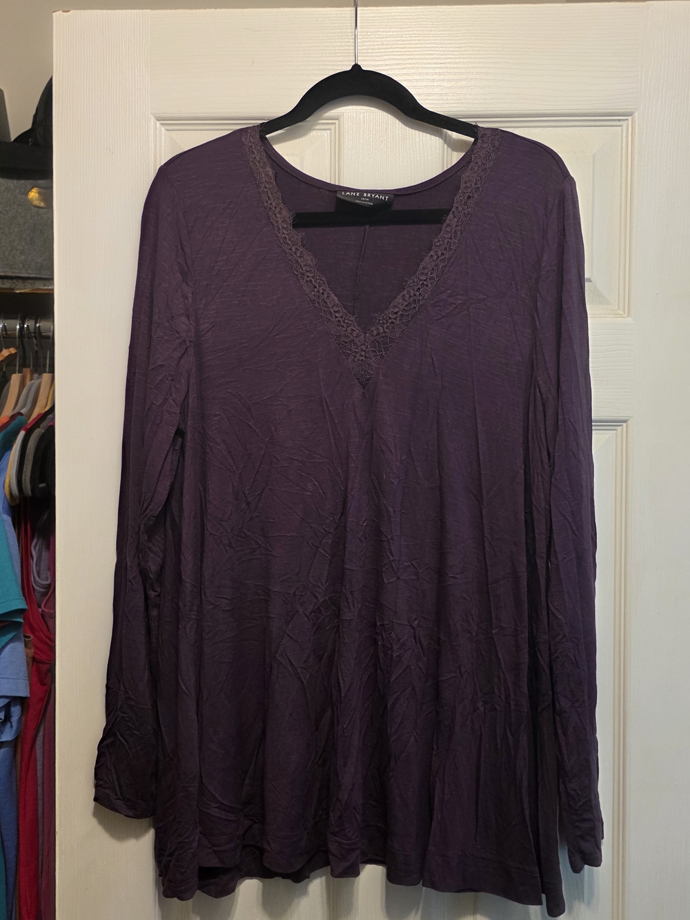 Lane Bryant Purple Lace-Trim V-Neck Long Sleeve Top, 14/16 EUC